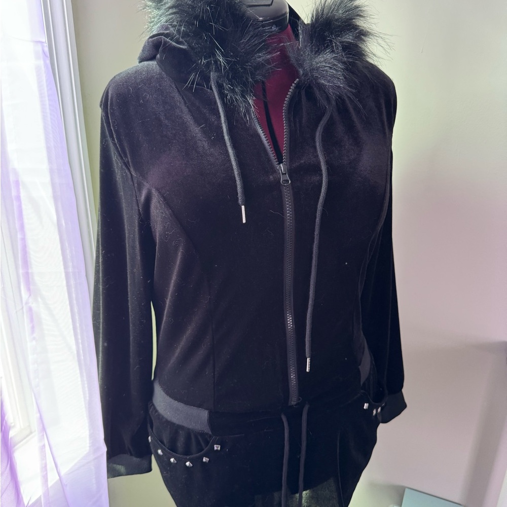 Black Faux Fur Trimmed Women's DressJacket